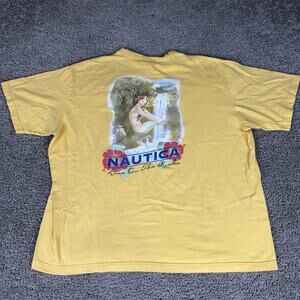 Vintage Nautica Shirt Mens 2XL Yellow Mermaid Love On The Rocks 90s Graphic
